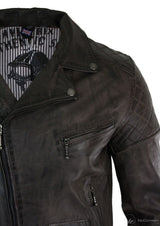 Äkta läder Vintage tvättad brun svart vinröd blå Timber Biker herrjacka med korsad dragkedja Retro Casual-Zulu brun