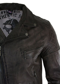 Äkta läder Vintage tvättad brun svart vinröd blå Timber Biker herrjacka med korsad dragkedja Retro Casual-Zulu brun