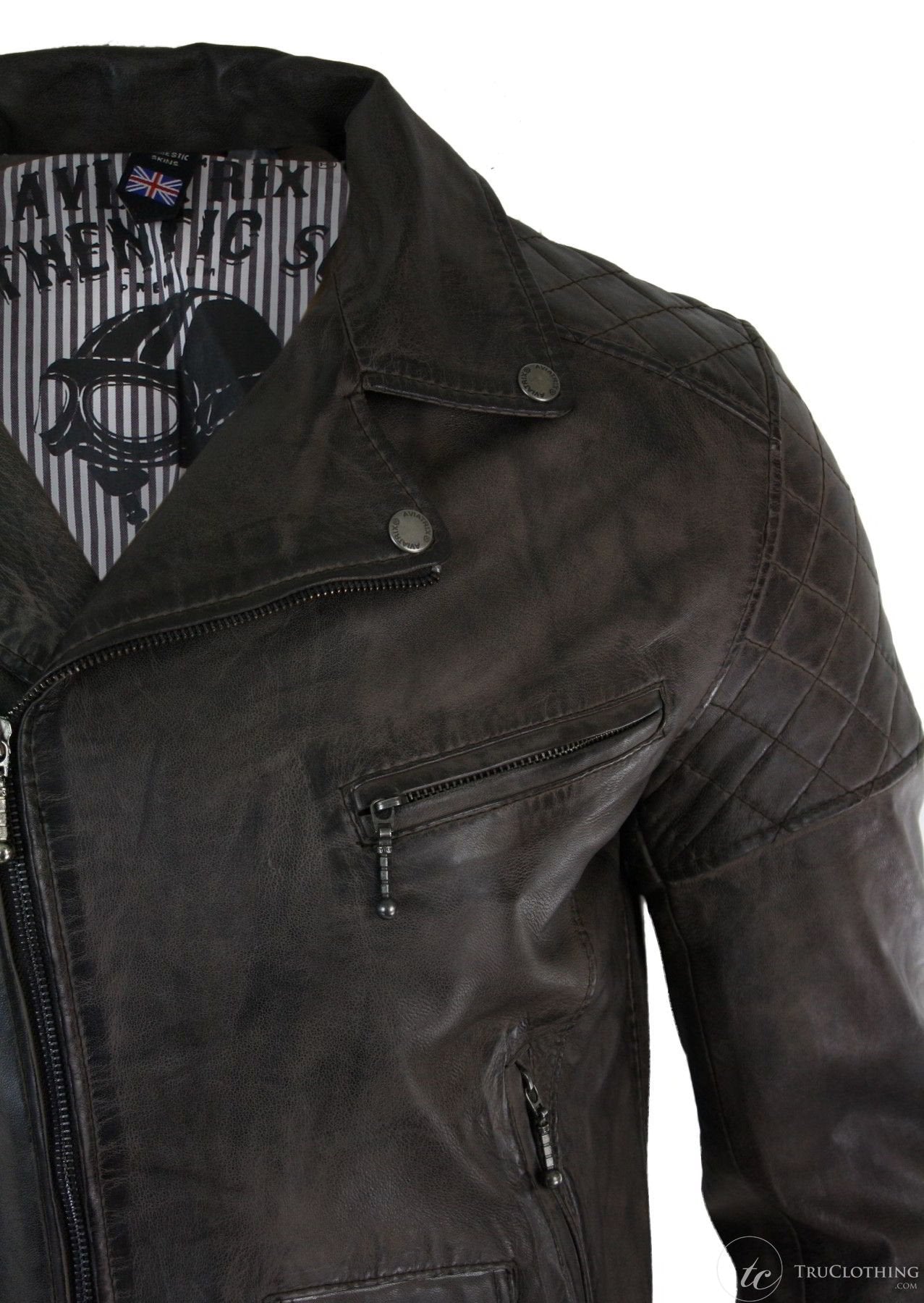 Äkta läder Vintage tvättad brun svart vinröd blå Timber Biker herrjacka med korsad dragkedja Retro Casual-Zulu brun