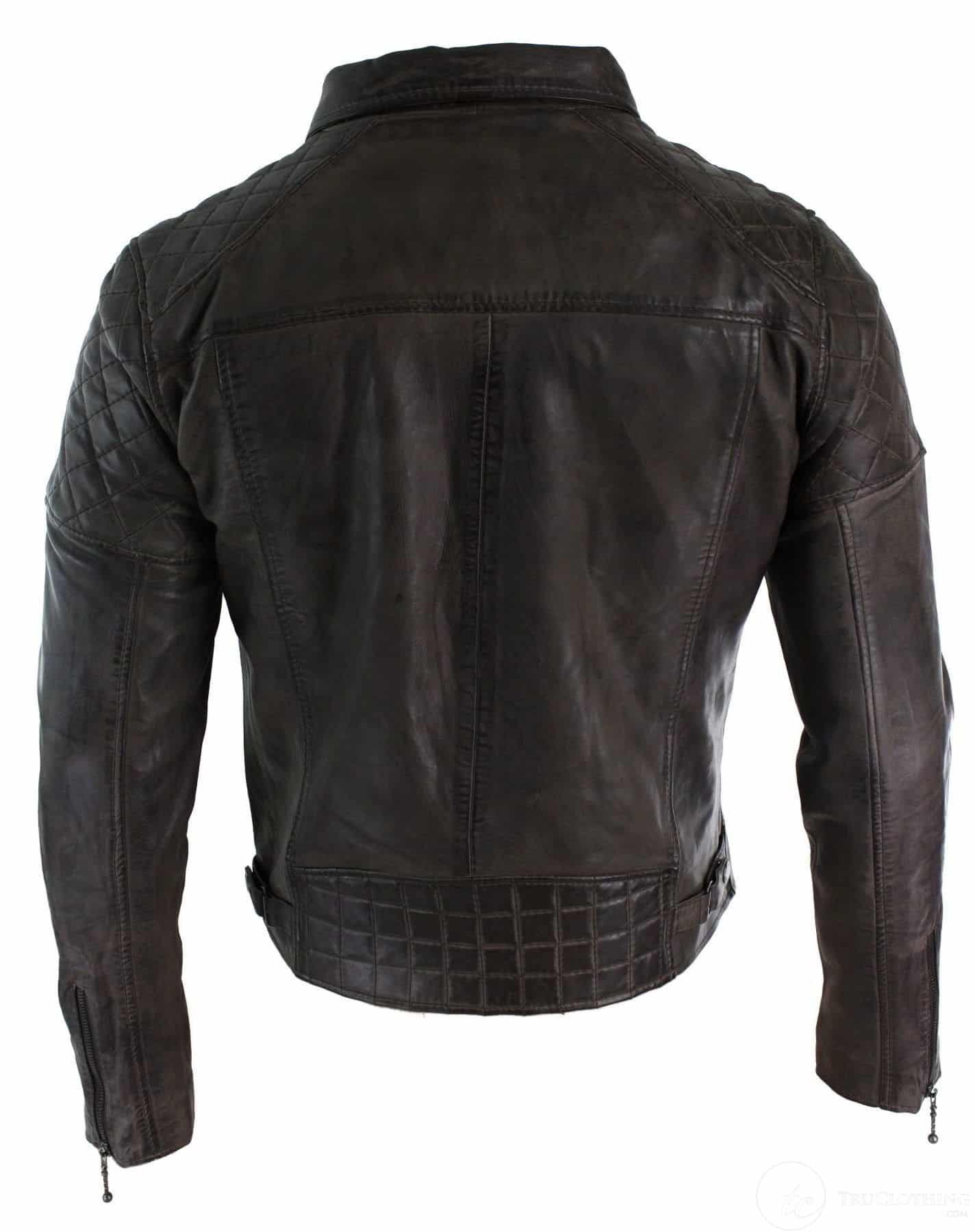 Äkta läder Vintage tvättad brun svart vinröd blå Timber Biker herrjacka med korsad dragkedja Retro Casual-Zulu brun