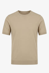 Beige stickad t-shirt med rund hals och kort ärm för män