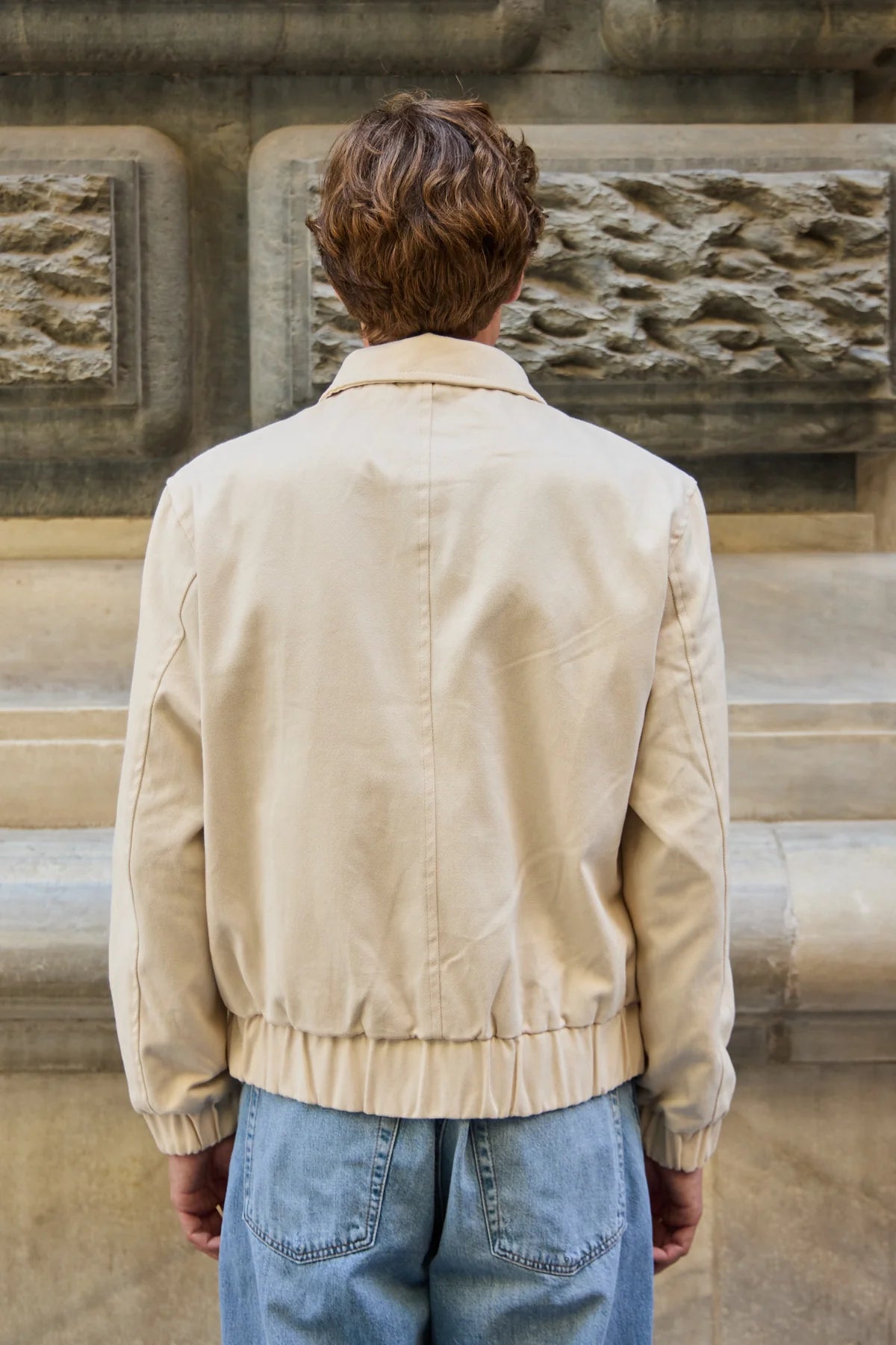 Beige Utility Bomber Lätt Vadderad Jacka med Dragkedja för Herr