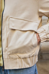Beige Utility Bomber Lätt Vadderad Jacka med Dragkedja för Herr