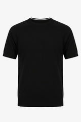 Herr svart klassisk stickad t-shirt med kort ärm och rund hals