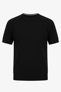 Herr svart klassisk stickad t-shirt med kort ärm och rund hals