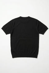 Herr svart klassisk stickad t-shirt med kort ärm och rund hals