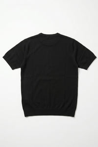 Herr svart klassisk stickad t-shirt med kort ärm och rund hals