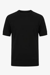 Herr svart stickad t-shirt med rund hals och kort ärm