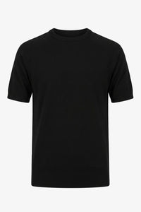 Herr svart stickad t-shirt med rund hals och kort ärm