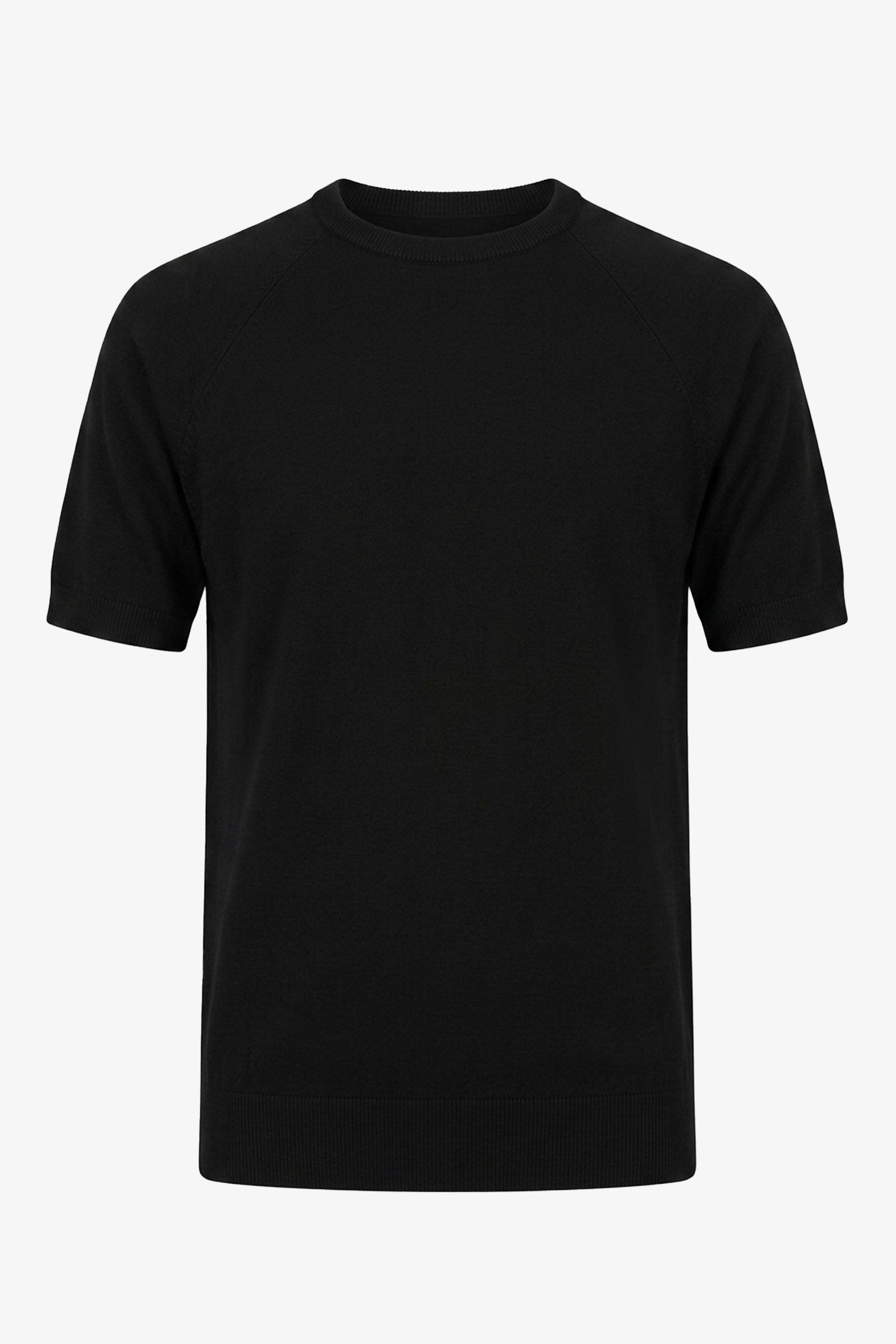 Herr svart stickad t-shirt med rund hals och kort ärm