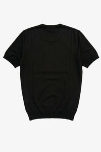 Herr svart stickad t-shirt med rund hals och kort ärm
