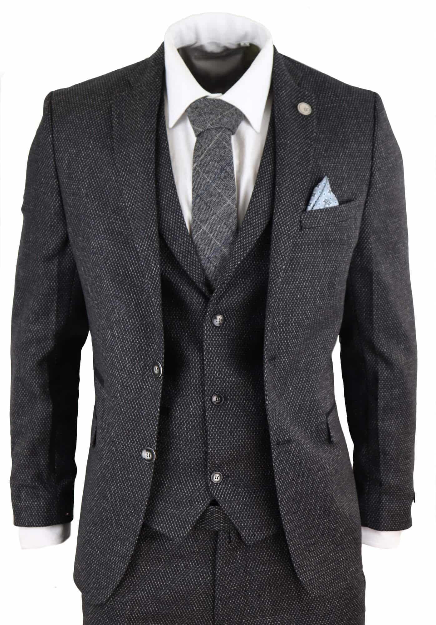 Svart herrkostym i tweed, tredelad vintagestil – STZ14