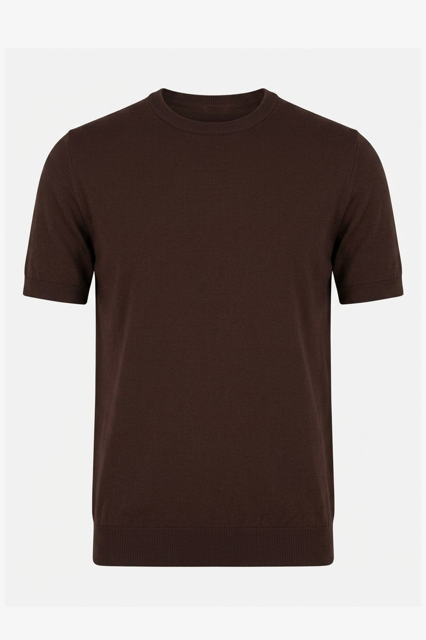 Herr Brun Stickad T-shirt Normal Passform Rund Hals Kortärmad Topp