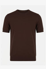 Herr Brun Stickad T-shirt Normal Passform Rund Hals Kortärmad Topp