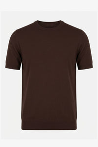 Herr Brun Stickad T-shirt Normal Passform Rund Hals Kortärmad Topp