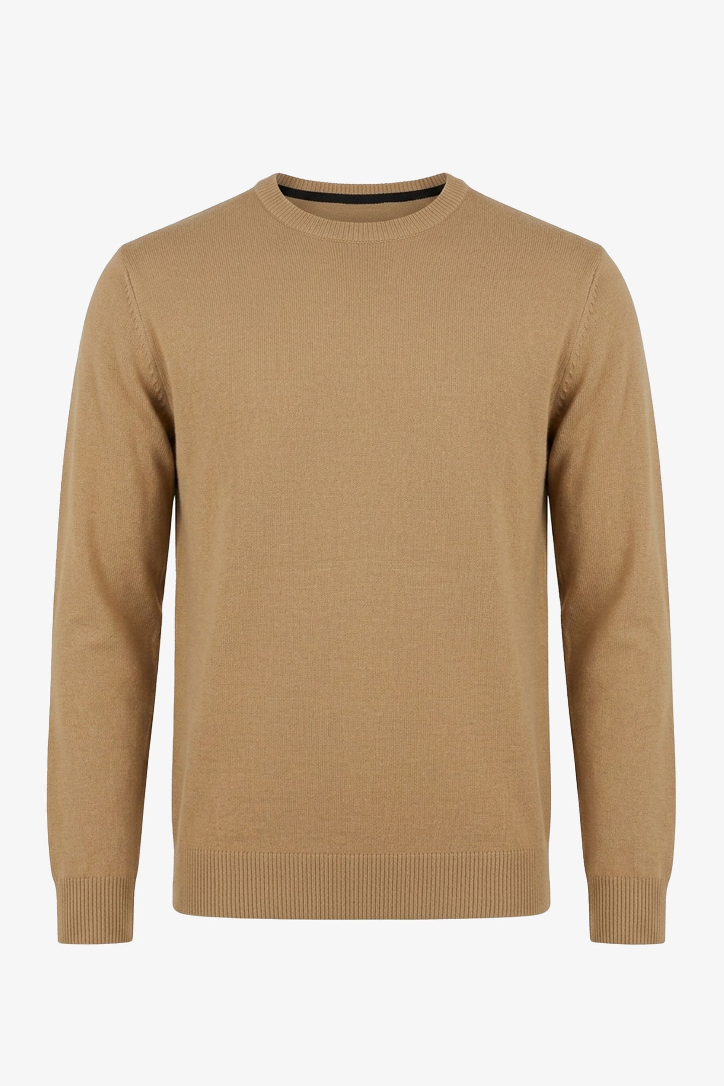 Herr kamelbrun rundhalsad tröja med normal passform och stickad pullover