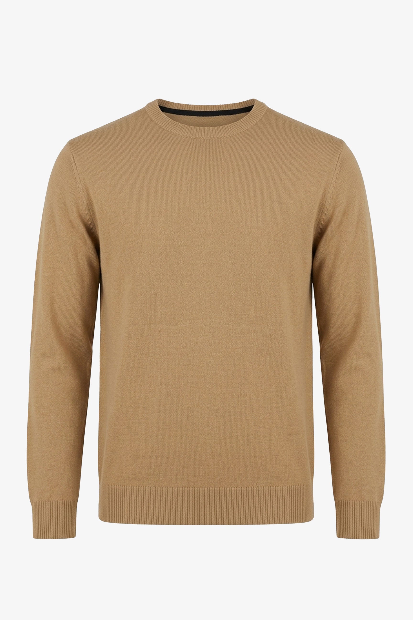 Herr kamelbrun rundhalsad tröja med normal passform och stickad pullover
