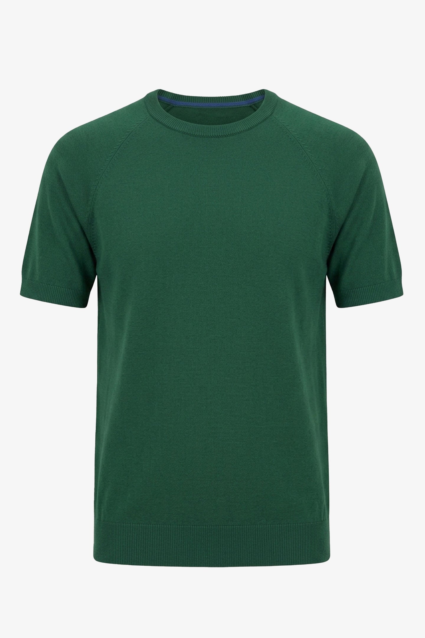 Herrgrön klassisk stickad t-shirt med kort ärm och rund hals