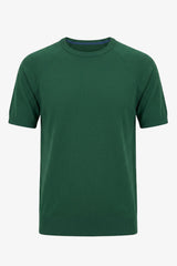 Herrgrön klassisk stickad t-shirt med kort ärm och rund hals