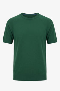 Herrgrön klassisk stickad t-shirt med kort ärm och rund hals