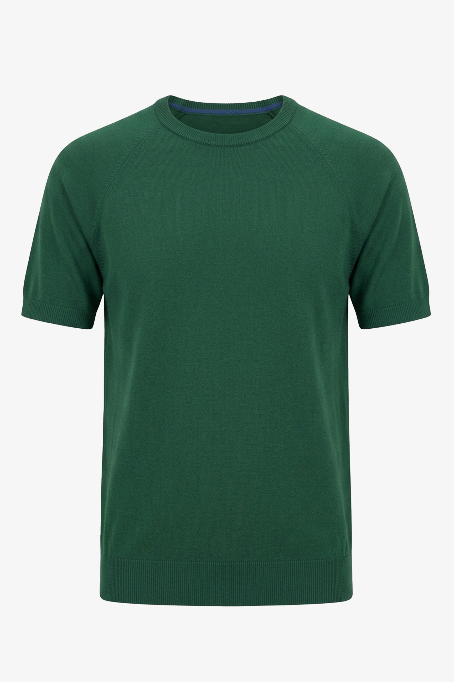 Herrgrön klassisk stickad t-shirt med kort ärm och rund hals