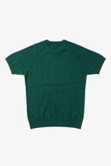 Herrgrön klassisk stickad t-shirt med kort ärm och rund hals