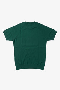 Herrgrön klassisk stickad t-shirt med kort ärm och rund hals