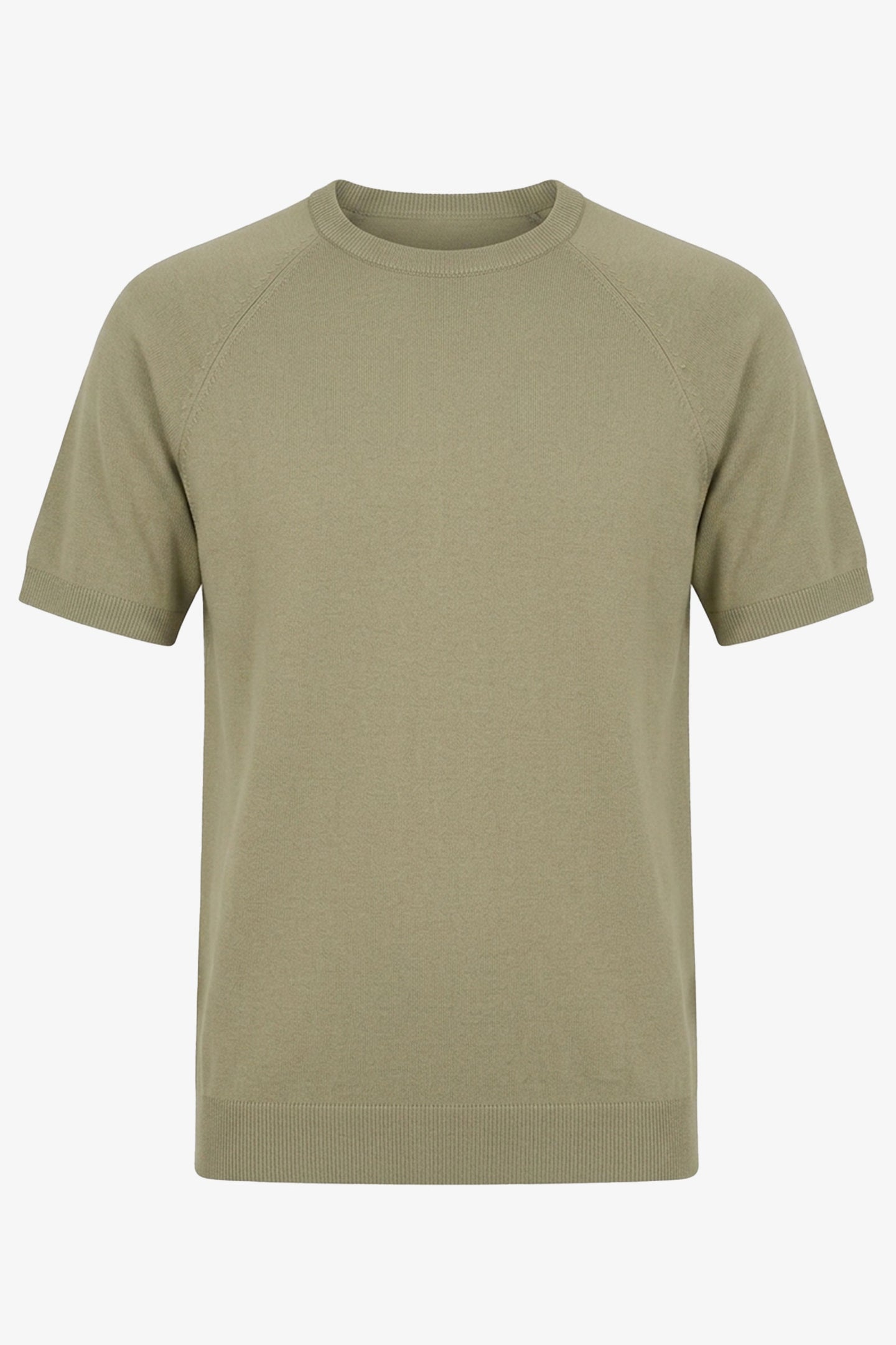 Herr kakifärgad klassisk stickad t-shirt med kort ärm och rund hals