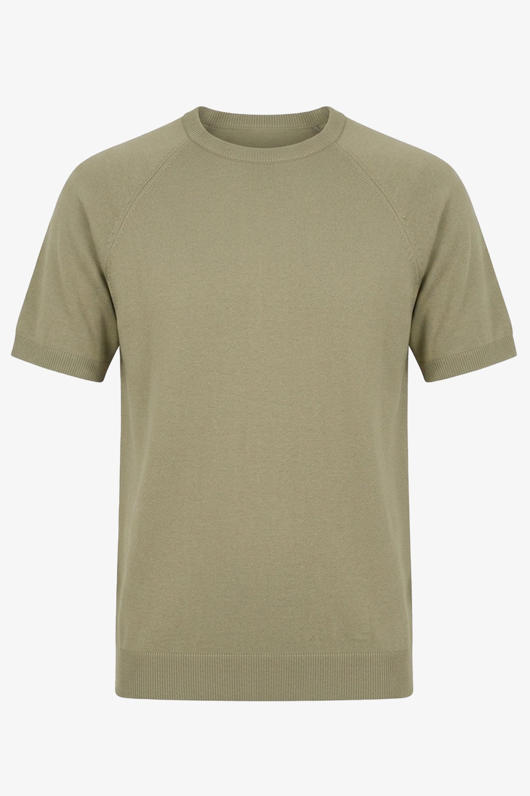 Herr kakifärgad klassisk stickad t-shirt med kort ärm och rund hals