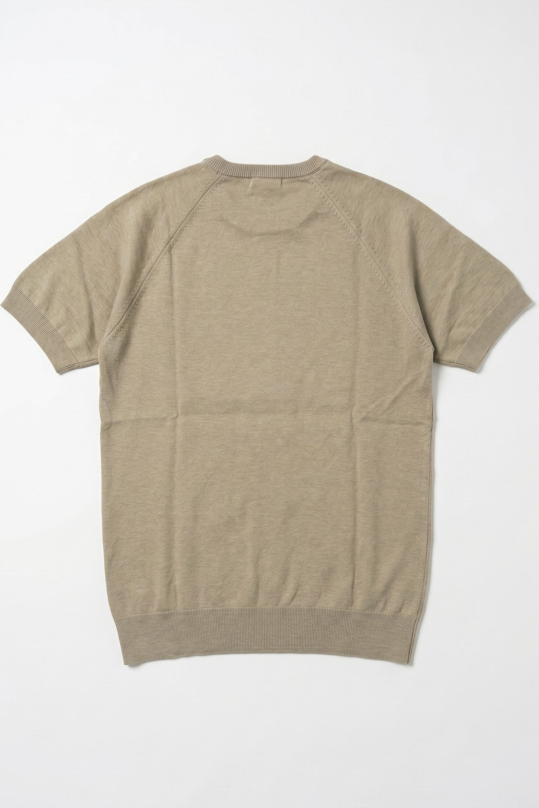 Herr kakifärgad klassisk stickad t-shirt med kort ärm och rund hals