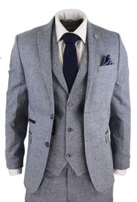 Ljusblå herrkostym i vintage-tweed, tre delar - STZ13