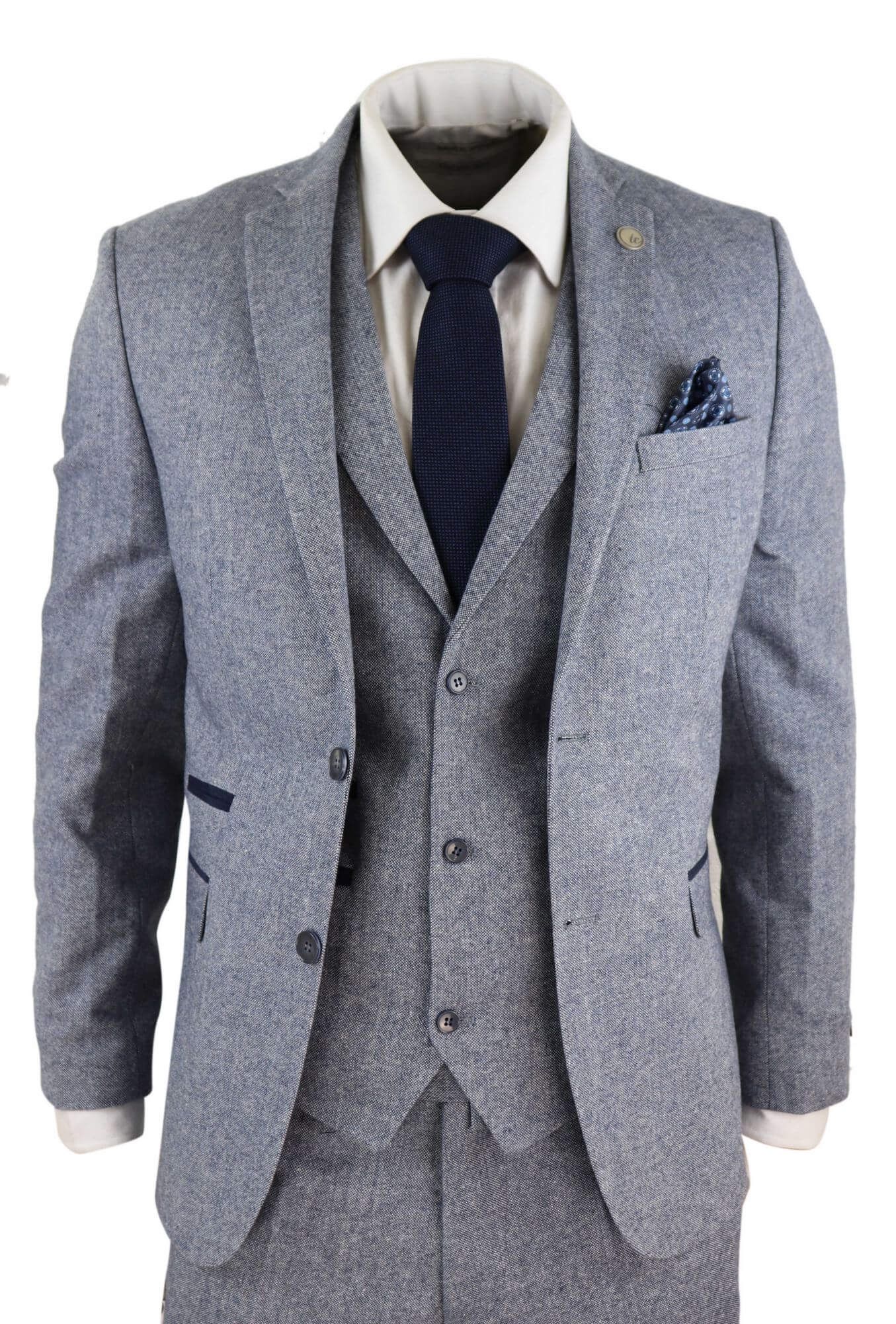 Ljusblå herrkostym i vintage-tweed, tre delar - STZ13