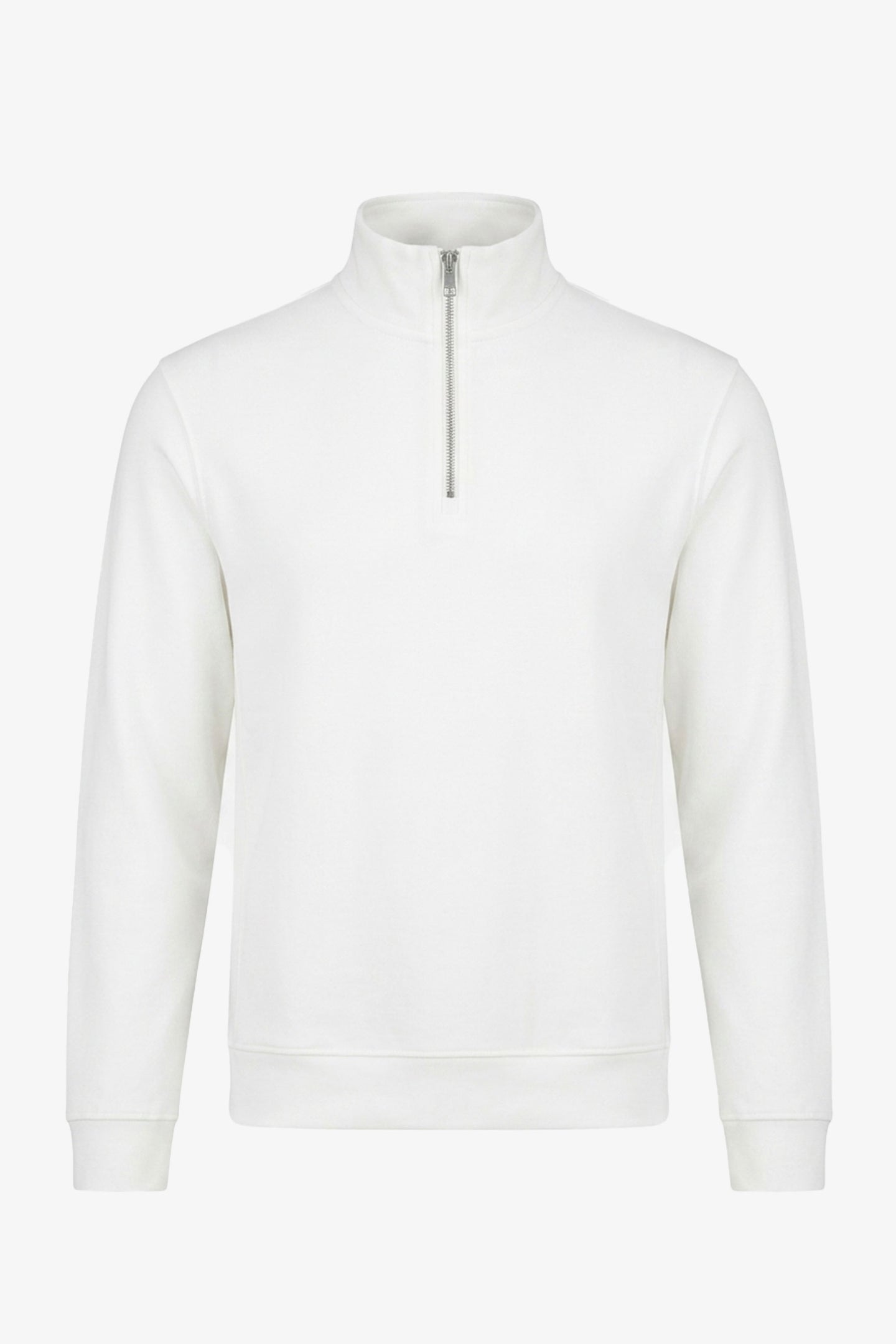 Herrtröja med kvarts dragkedja i off-white, bomullsblandning och trattringning