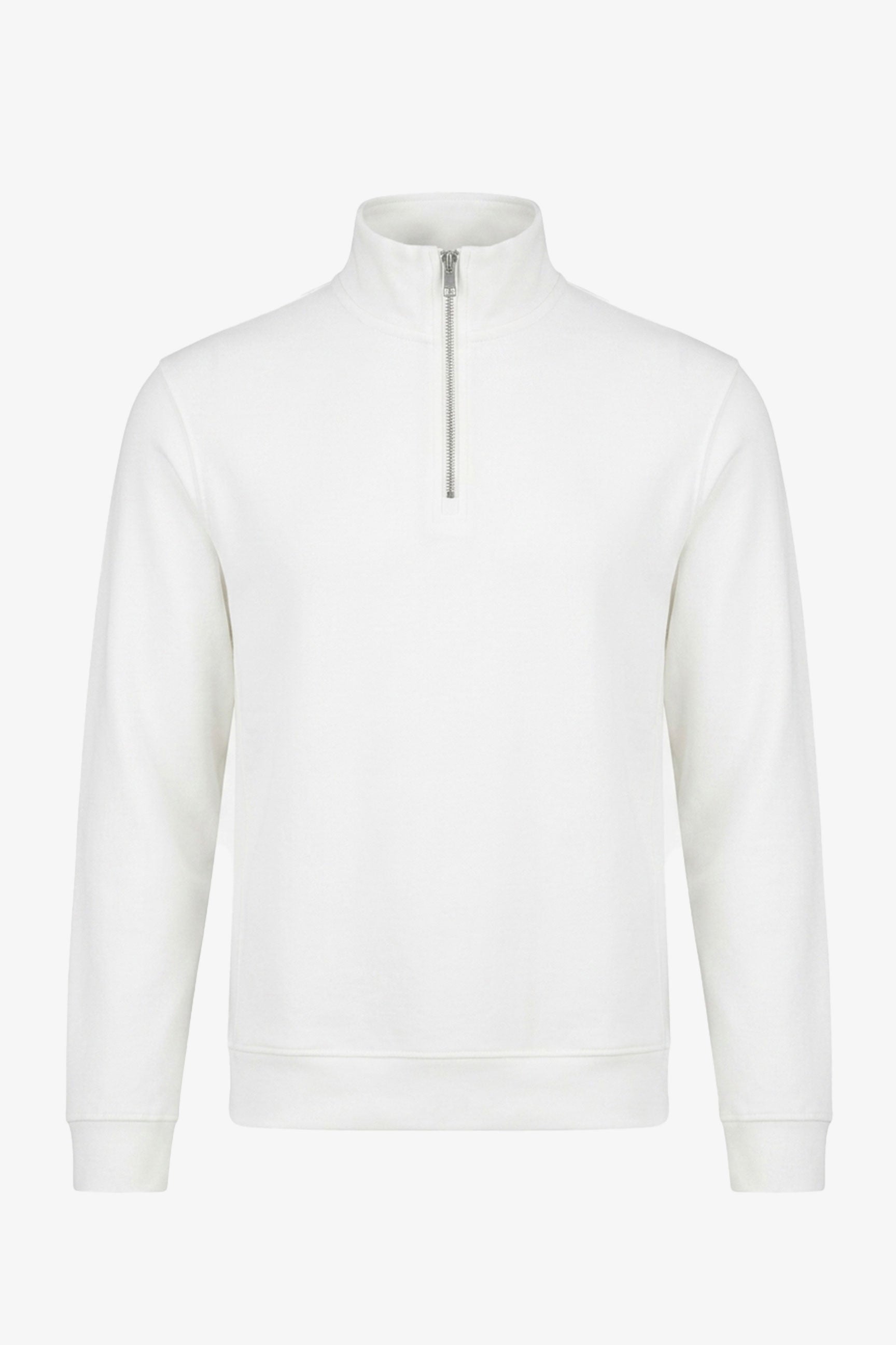 Herrtröja med kvarts dragkedja i off-white, bomullsblandning och trattringning