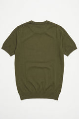 Herr olivgrön stickad t-shirt med rund hals och kort ärm, normal passform