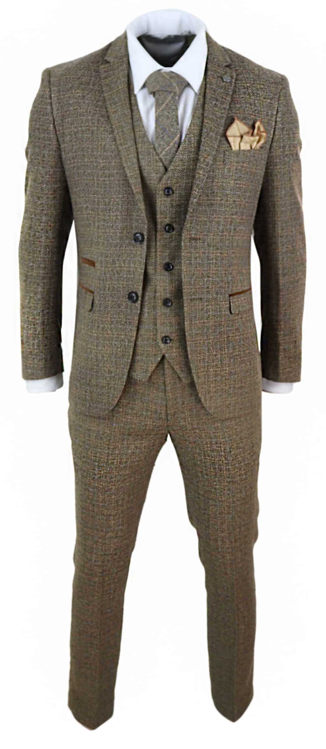 Herrkostym i tweed, 3 delar, brun