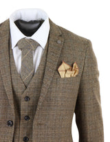 Herrkostym i tweed, 3 delar, brun