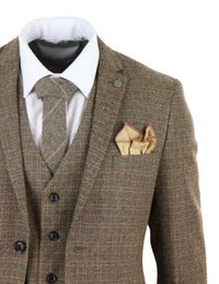Herrkostym i tweed, 3 delar, brun