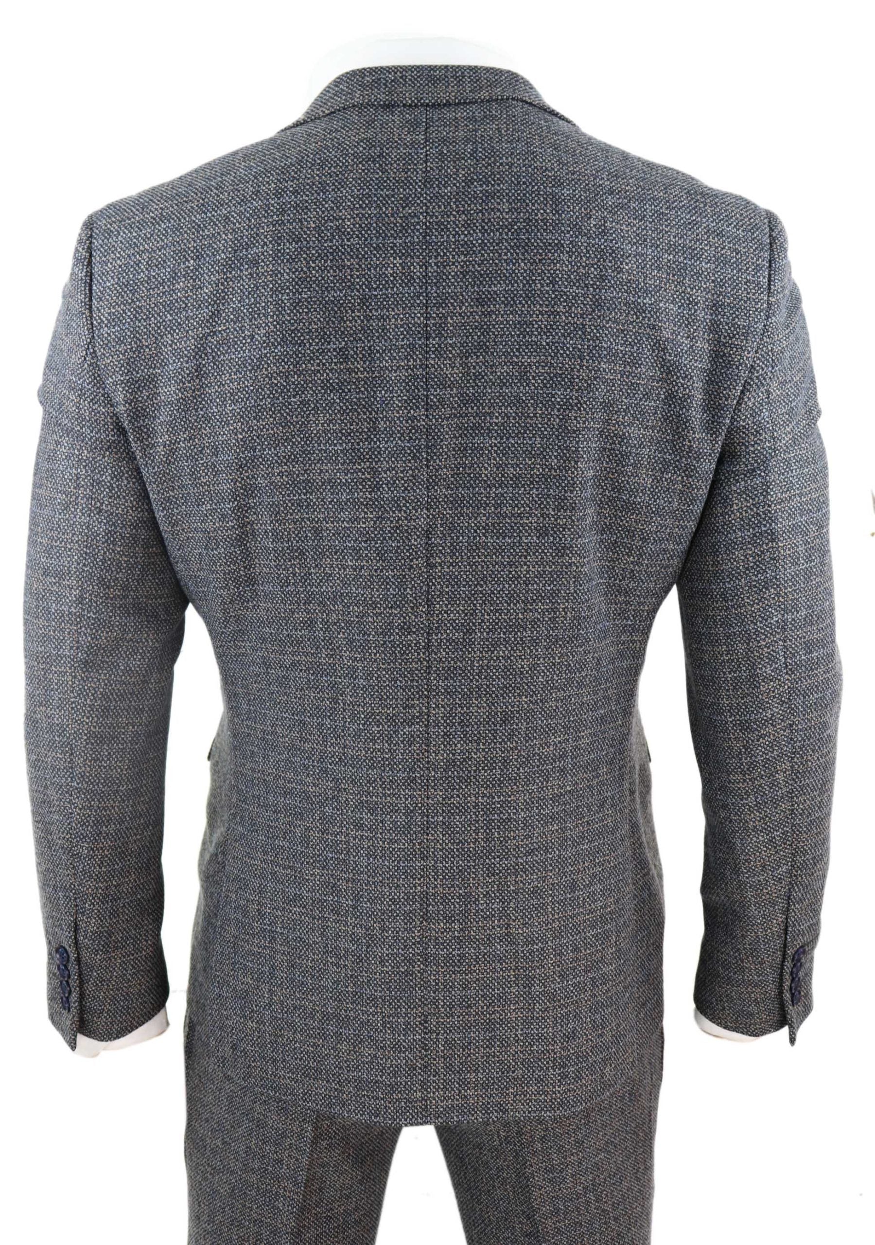 Herrkostym i tweed, rutig, 3-delad - Marinblå