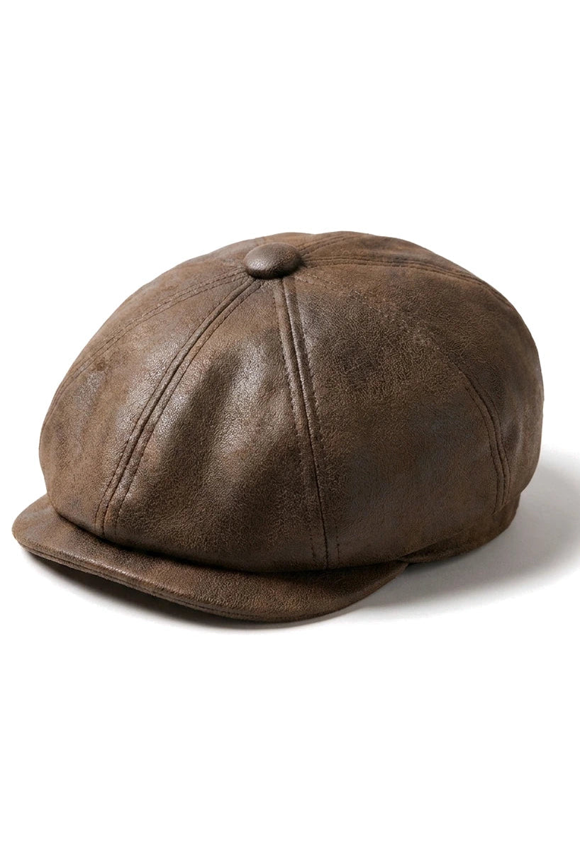 Herr 8-panels Razor Baker Boy-hatt i PU-läder, Blinders Newsboy-keps, brun