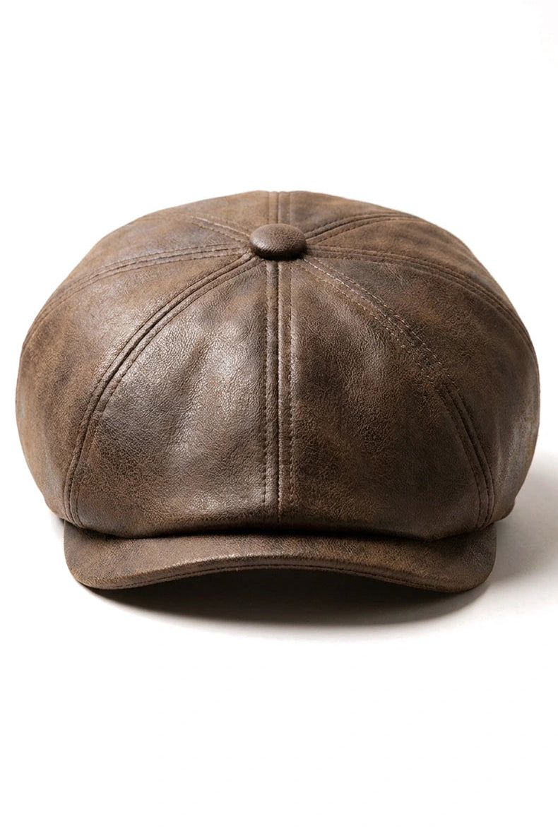 Herr 8-panels Razor Baker Boy-hatt i PU-läder, Blinders Newsboy-keps, brun