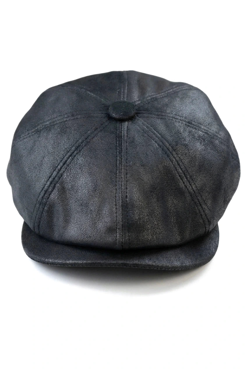 Herr 8-panels Razor Baker Boy-hatt i PU-läder, Blinders Newsboy-keps, svart