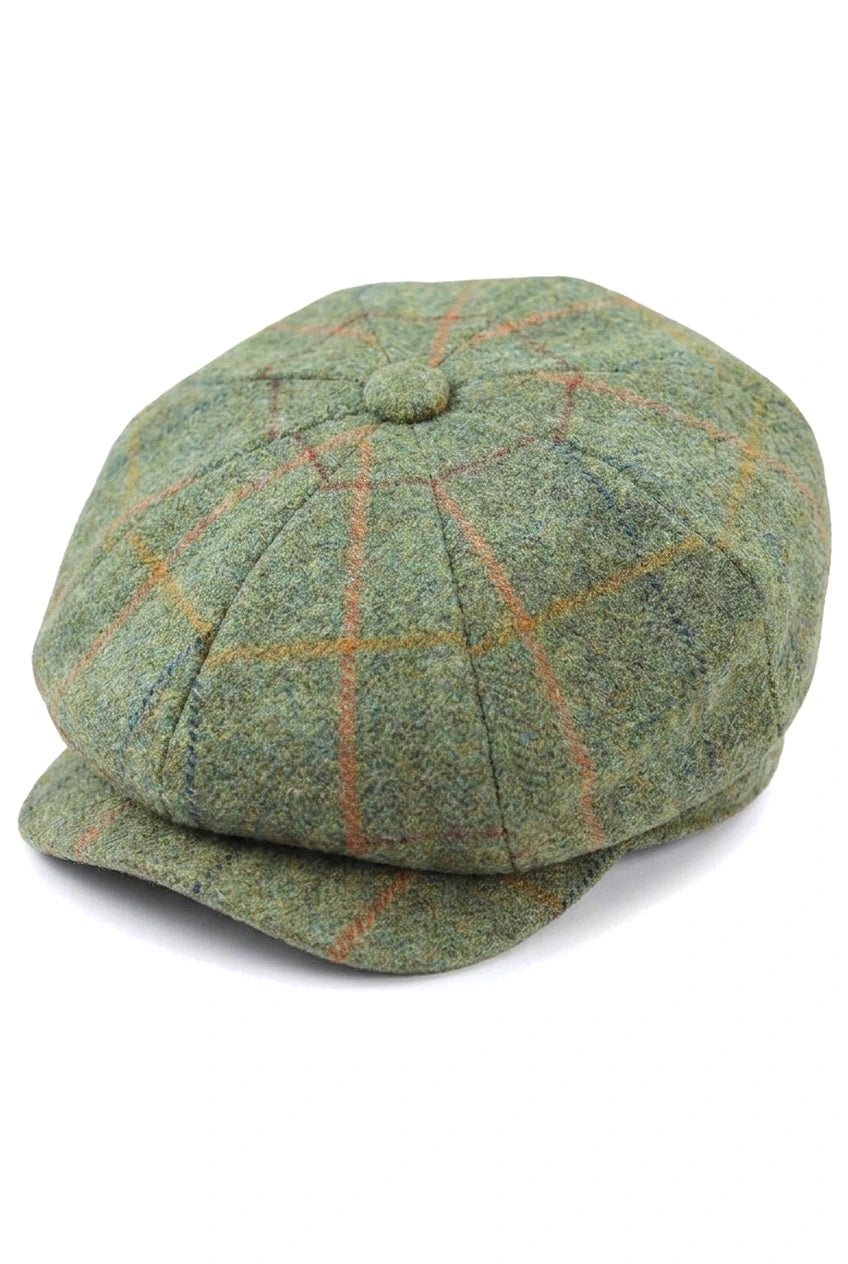 Herrhatt med 8 paneler, tweed, Blinders Newsboy-keps, grönrutig