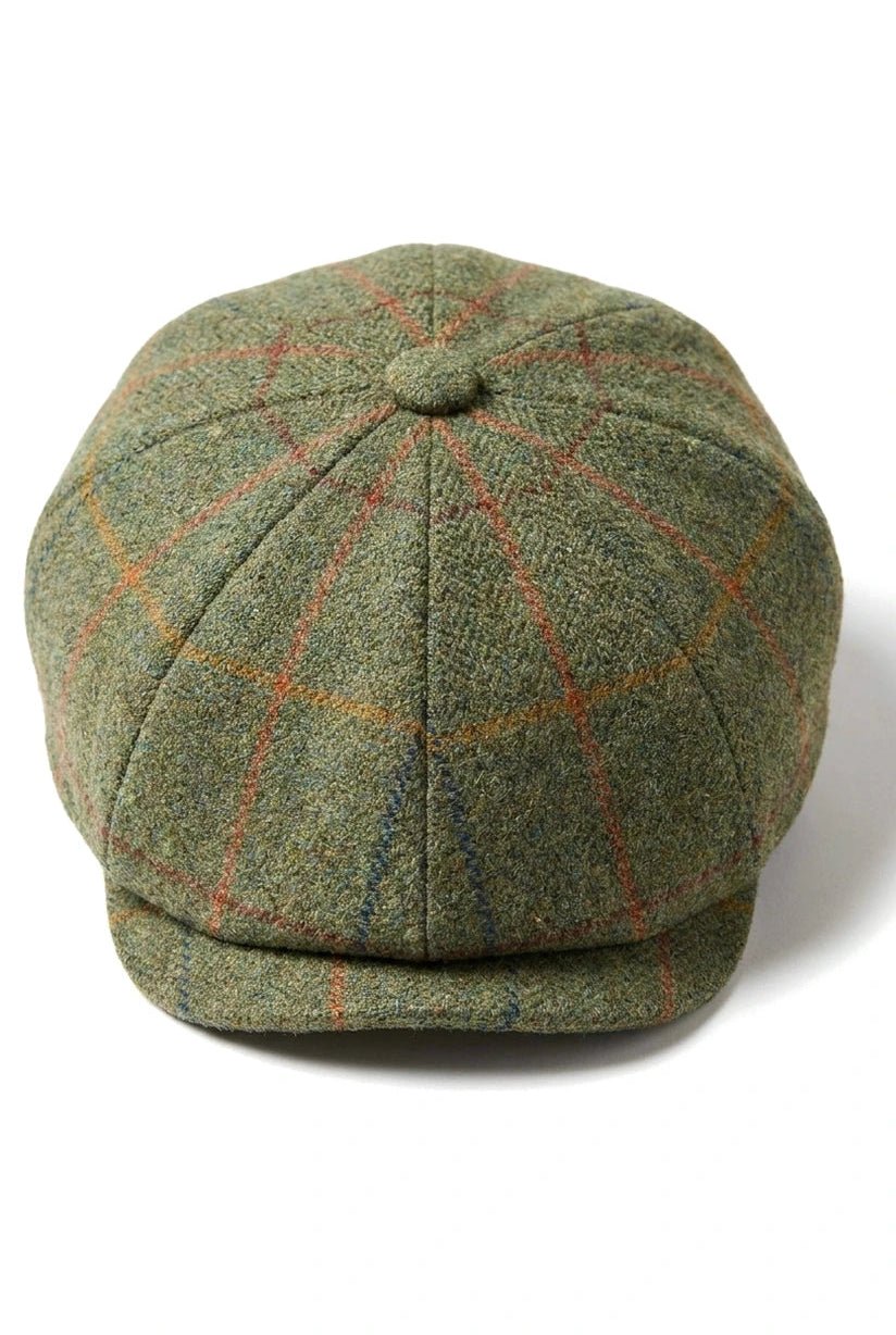 Herrhatt med 8 paneler, tweed, Blinders Newsboy-keps, grönrutig