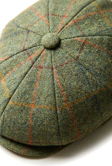Herrhatt med 8 paneler, tweed, Blinders Newsboy-keps, grönrutig