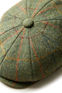 Herrhatt med 8 paneler, tweed, Blinders Newsboy-keps, grönrutig