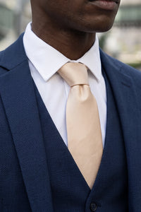 Beige smal enfärgad slips för män