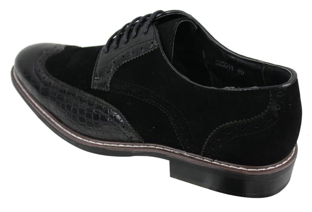 Herrskor i svartbrun mocka och ormskinn med brogues från Gatsby Vintage