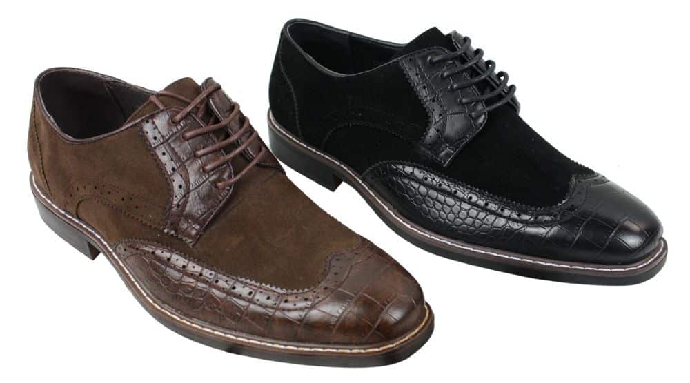 Herrskor i svartbrun mocka och ormskinn med brogues från Gatsby Vintage