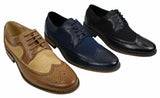 Herr Brogues Läderskor Italiensk Designer Smart Casual Brun Svart Marinblå Retro